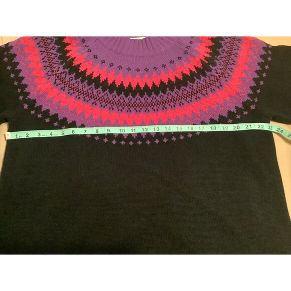 Fashion Bug 1X Black Sweater With Purple & Pink Fair Isle Yoke 100% Acrylic Knit - Picture 7 of 10